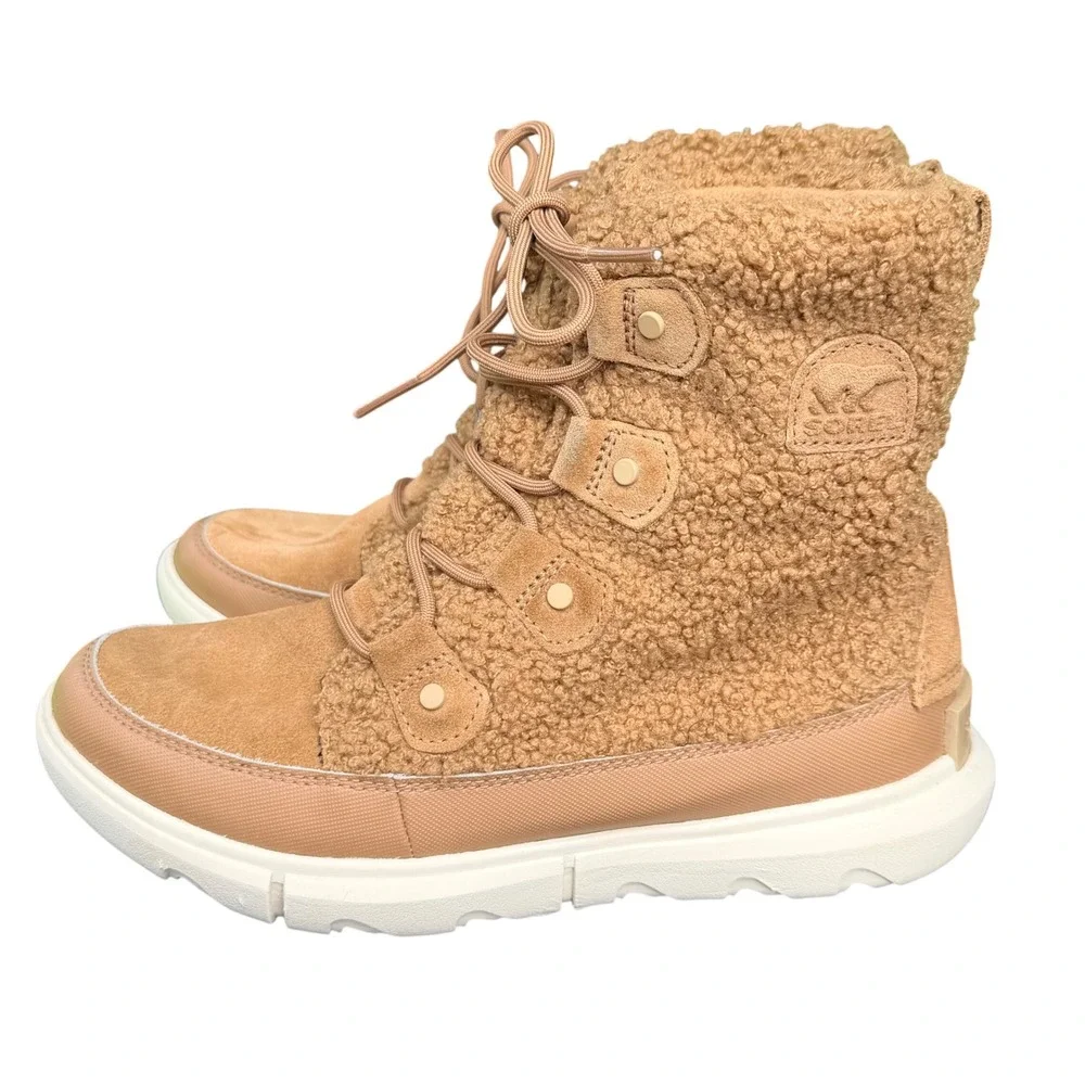 Sorel Explorer II Joan Faux Fur‎ Boots Fawn Sherpa Suede NL4455-257 Womens 8.5
